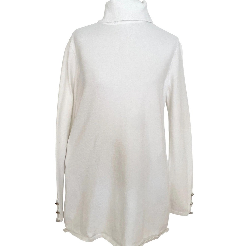 Soft Surroundings White Turtleneck Sweater Long Sleeve Button Detail Size M Cozy